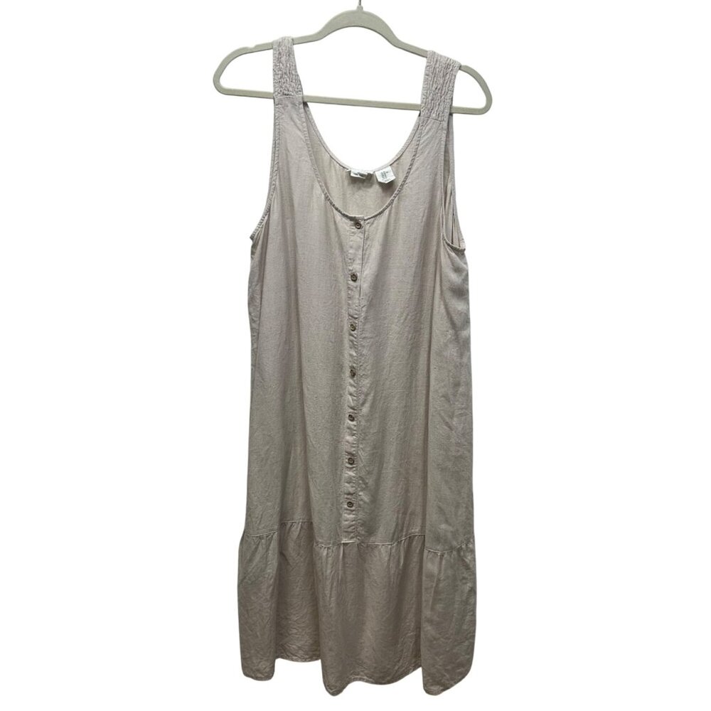 Nicole Miller Linen Button-Front Sleeveless Midi Dress Beige XL